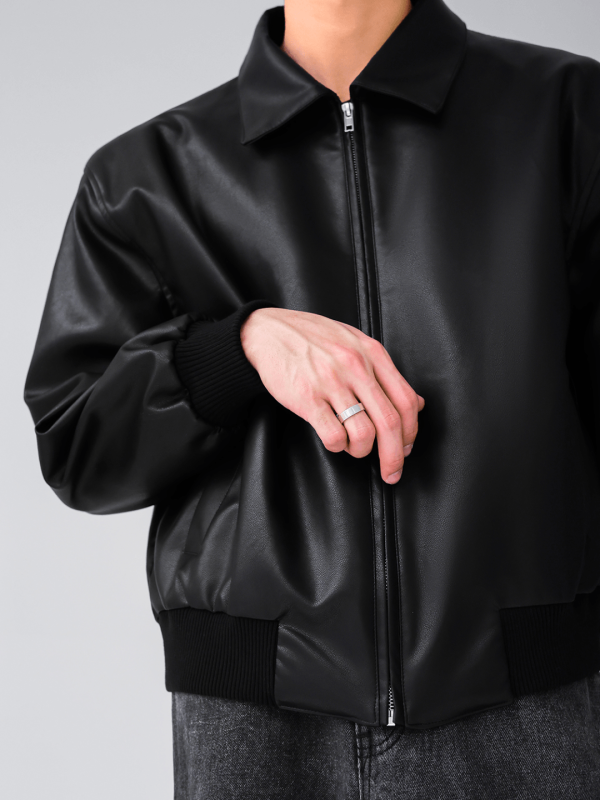 [HOHO] Dumb black leather jacket NA523 Online