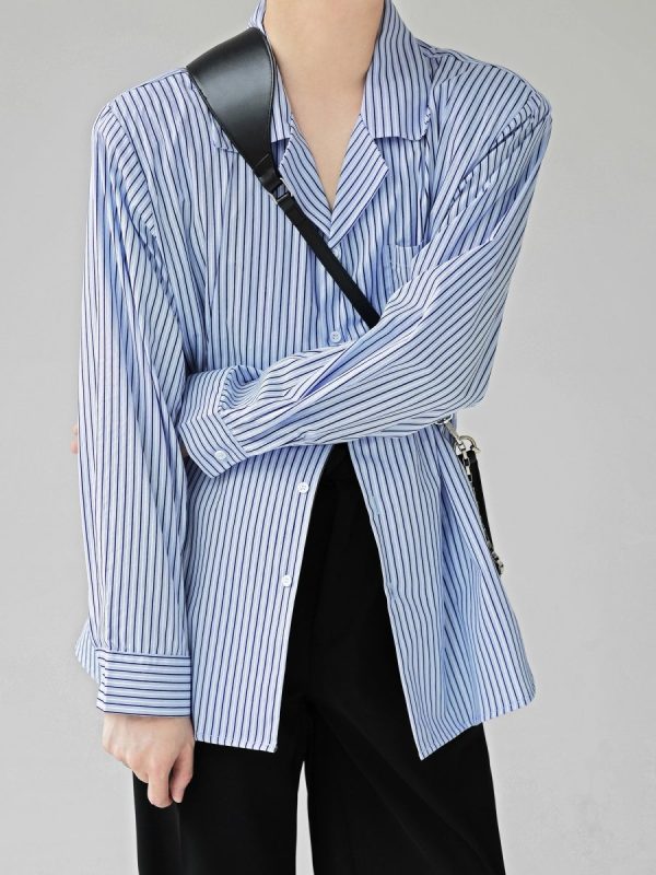 【HOHO】Striped Blue Loose Shirt na1351 Online Hot Sale