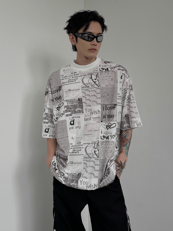 【SOULWORKER】newspaper printing design t-shirt   na1276 Discount