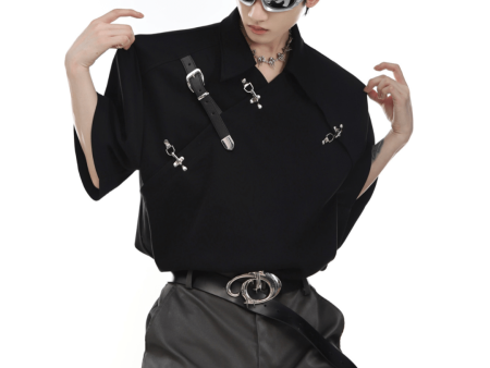 【CulturE】Metal Belt Buckle Design T-Shirt na1303 Hot on Sale