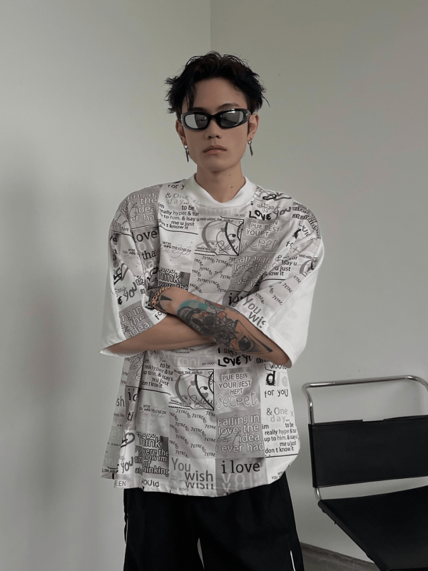 【SOULWORKER】newspaper printing design t-shirt   na1276 Discount