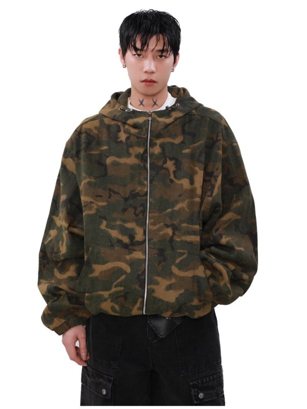 【MRNEARLY】loose zipper hooded jacket  na1503 Online